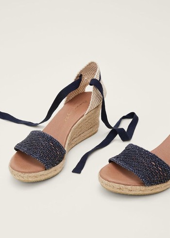 Phase Eight Weave Espadrille Flats Navy Canada | ZVKMJT-736